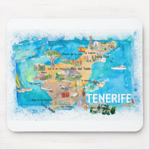 Teneriffa Canarias Spanien Illustriert Karte mit L Mousepad