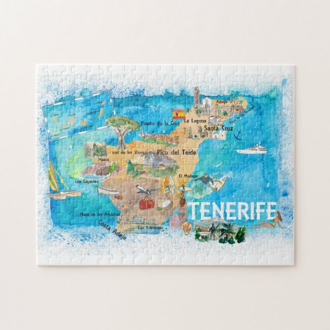 Teneriffa Canarias Spanien Illustrierte Karte (Horizontal)