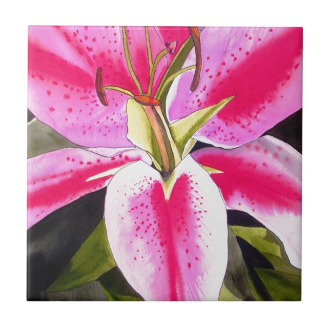 Teneriffa-Popkunst Watercolor-Blume Lilie des Fliese (Vorderseite)