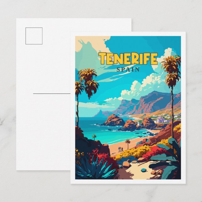 Teneriffa Spanien Vintage Illustration Postkarte (Vorne/Hinten)