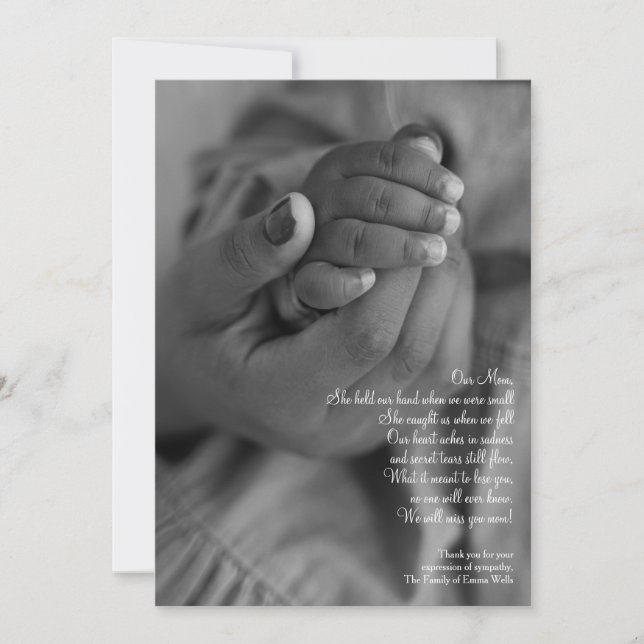 Tenez ma main maman Carte de remerciements de symp (Devant)