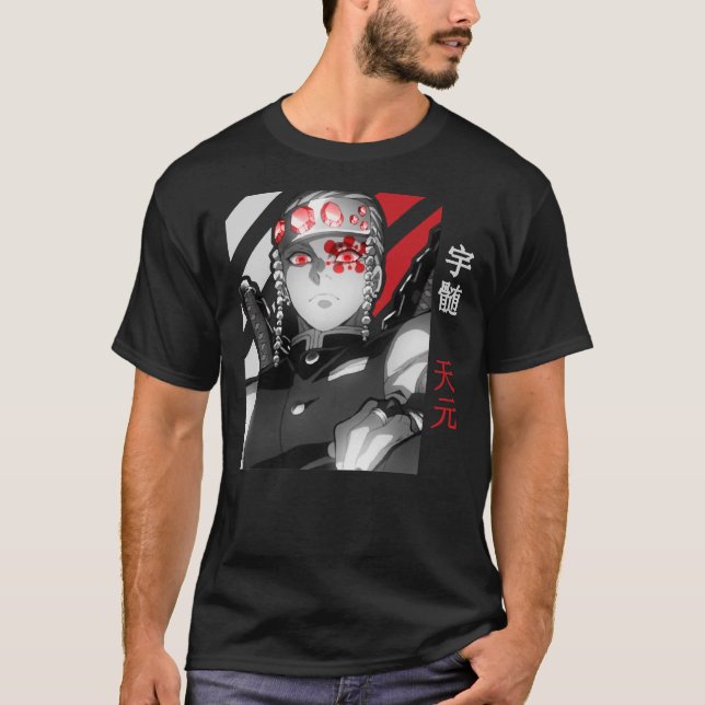 Tengen Uzui Demon Slayer Kimetsu No Yaiba BlackRed T-Shirt (Vorderseite)