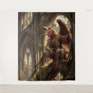 Tengu auf dem ruinierten Dom sitzend Wandteppich