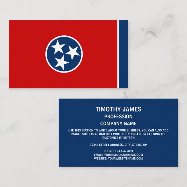 Tennesseanfahne, Flagge von Tennessee Visitenkarte (Vorne/Hinten)