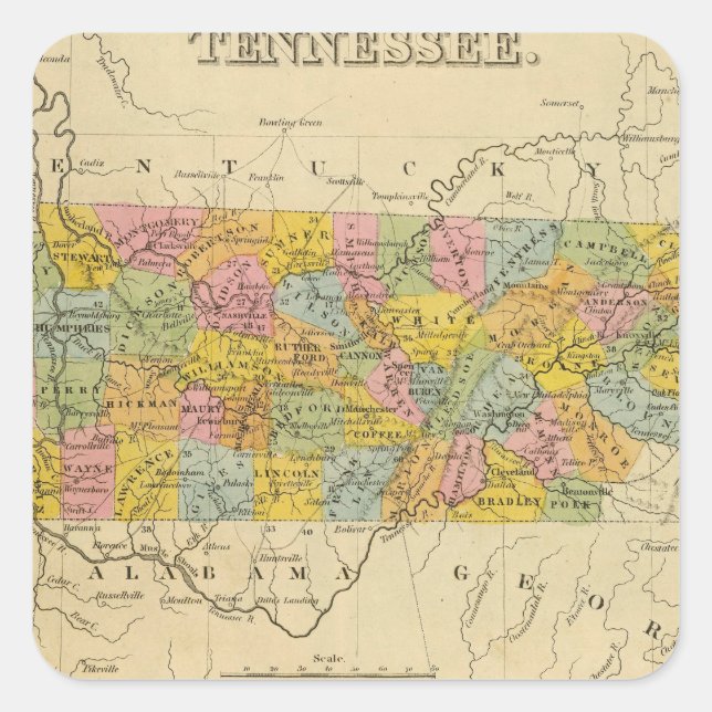 Tennessee 3 quadratischer aufkleber (Vorderseite)
