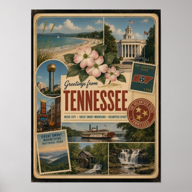Tennessee Authentischer Vintage-Stil Poster (Vorne)