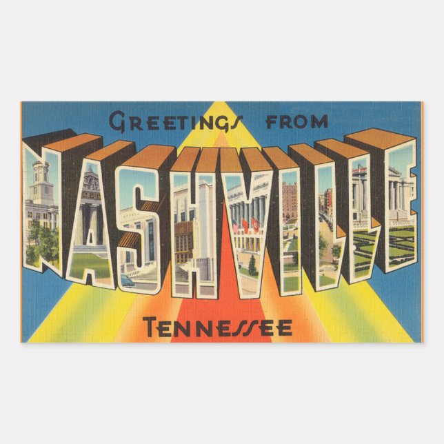 Tennessee, feuille de 4 autocollants de Nashville (Devant)