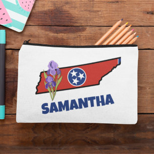 Tennessee Flag & Blume Lila Iris-Eigener Text Zubehörtasche