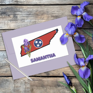 Tennessee-Flagge und Lila Iris-Blume Rechteckiger Aufkleber