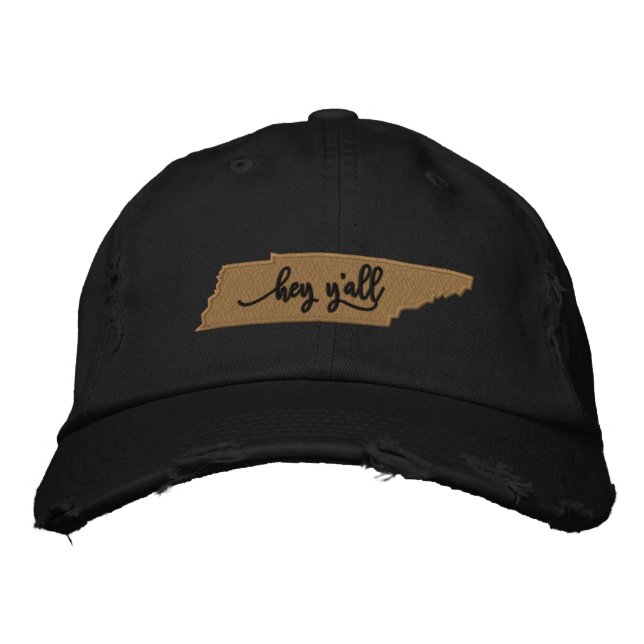 Tennessee Hey Y'all Hat - Black Bestickte Baseballkappe (Vorderseite)