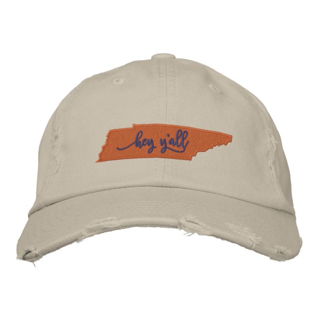 Tennessee Hey Y'all Hat - Stone Bestickte Baseballkappe (Vorderseite)