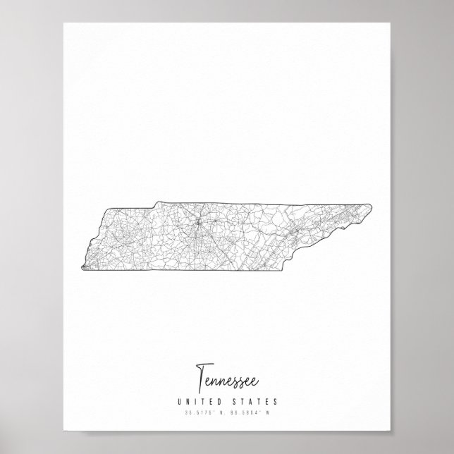 Tennessee Minimal Street Karte Poster (Vorne)