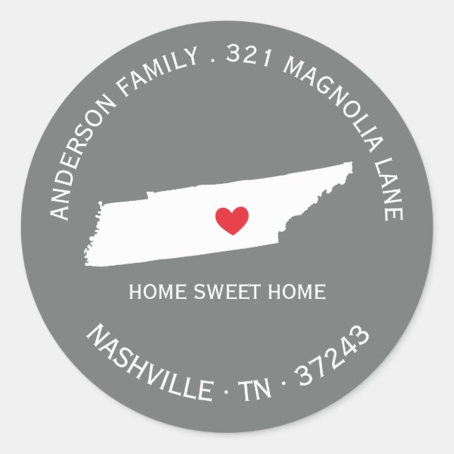 TENNESSEE | Neue Zuhause-Adressenaufkleber Runder Aufkleber (Vorderseite)