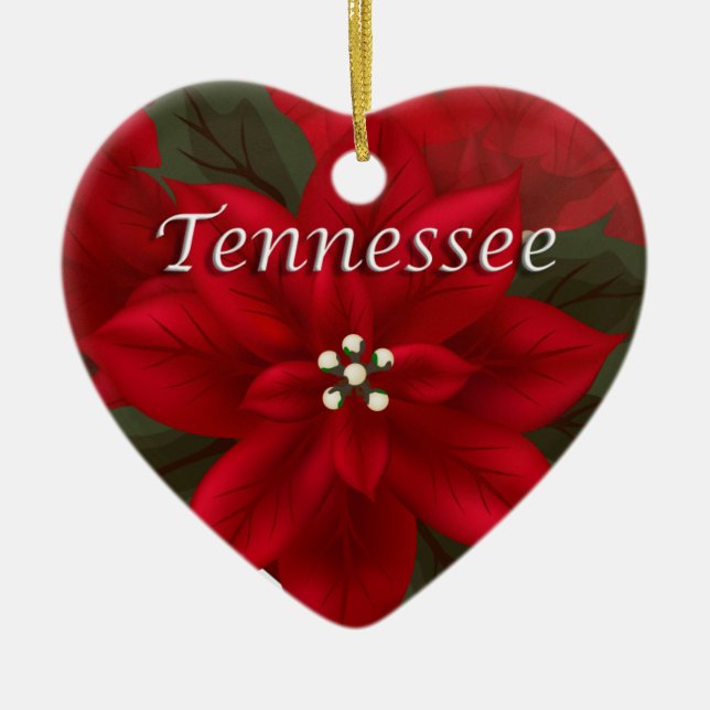 Tennessee Rote Poinsettia Herzdekoration Keramikornament (Vorne)