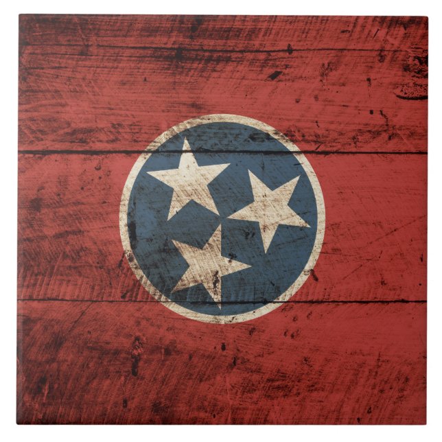 Tennessee-Staats-Flagge auf altem hölzernem Korn Fliese (Vorderseite)