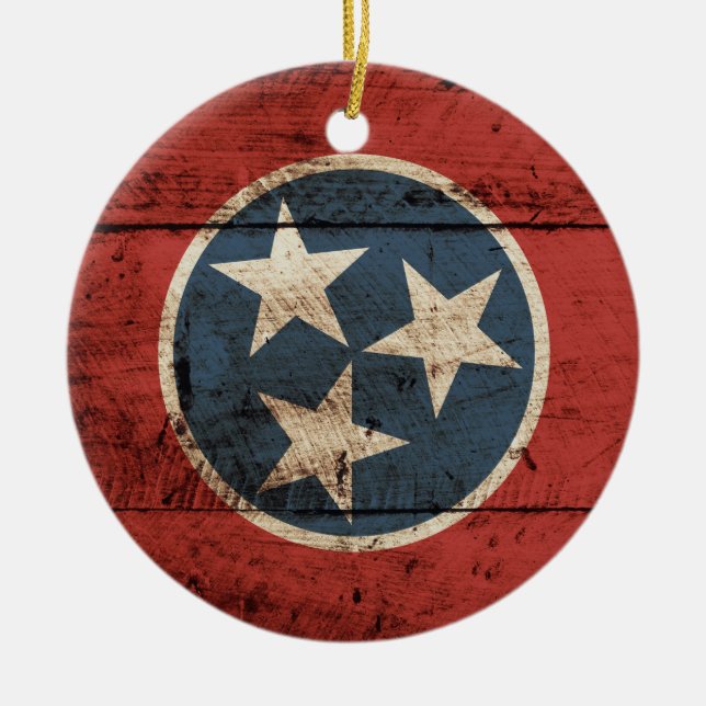 Tennessee-Staats-Flagge auf altem hölzernem Korn Keramik Ornament (Vorne)
