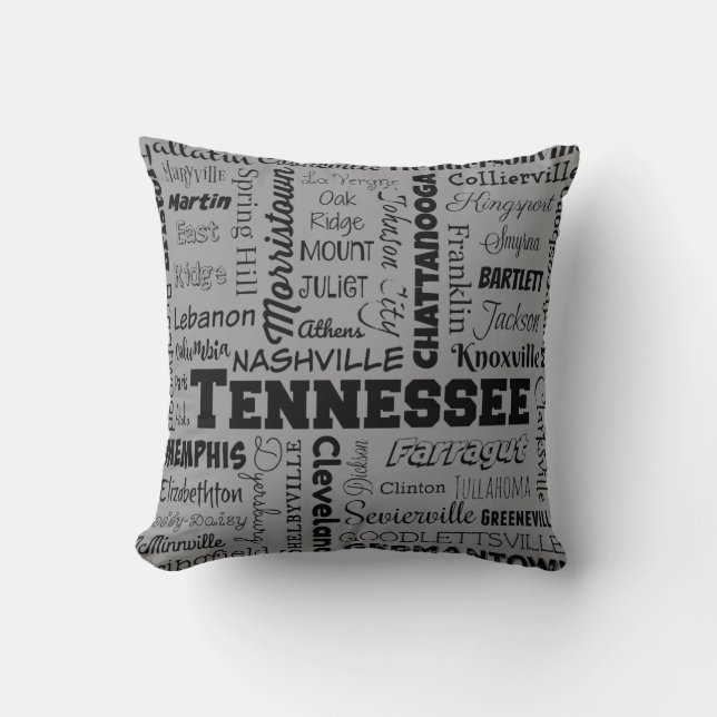 Tennessee-Stadttypographie, grau Kissen (Vorderseite)