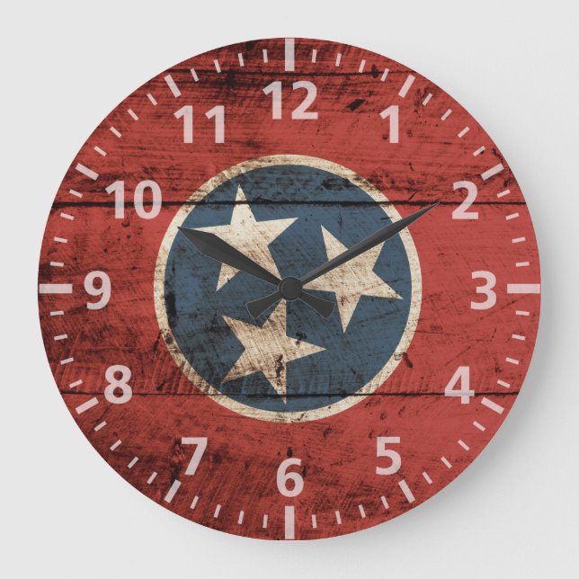 Tennessee State Flag on Old Wood Grain Große Wanduhr (Vorderseite)