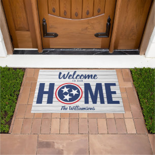 Tennessee Welcome Zuhause Red White Blue Wood TN F Fußmatte