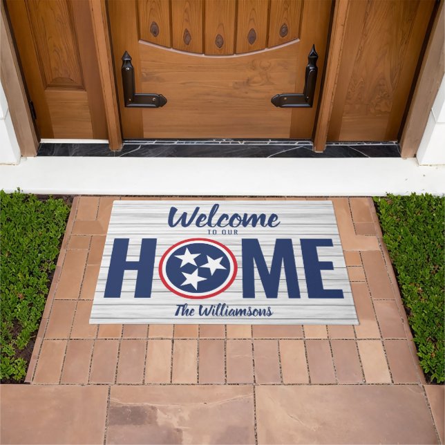 Tennessee Welcome Zuhause Red White Blue Wood TN F Fußmatte (Außenbereich)