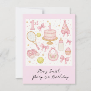 Tennis 1. Geburtstag eines kleinen Mädchen pinkfar Postkarte