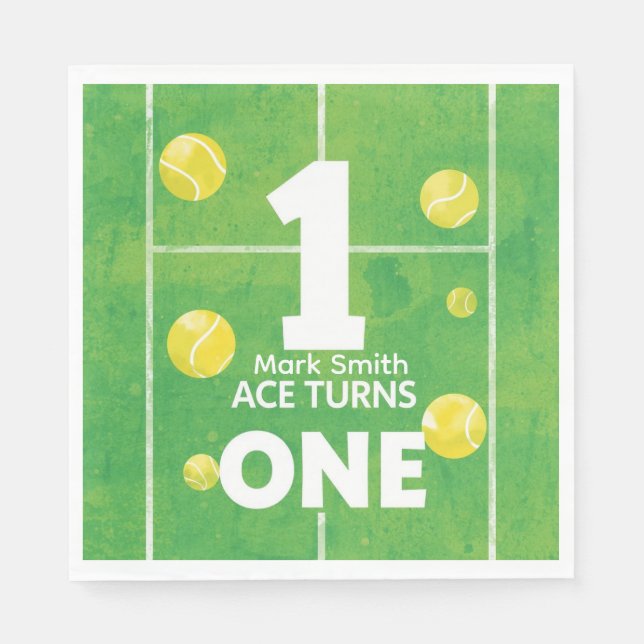 Tennis 1st Birthday on court Serviette (Vorderseite)