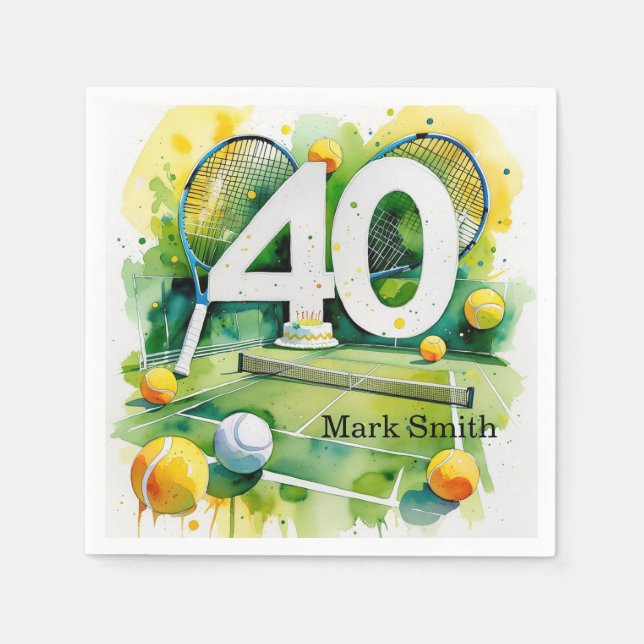 Tennis 40. Geburtstag Serviette (Vorderseite)