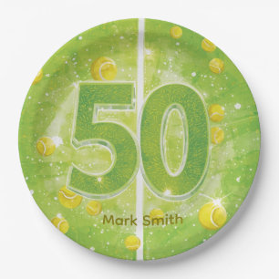 Tennis 50. Geburtstag Bälle auf dem Court Pappteller