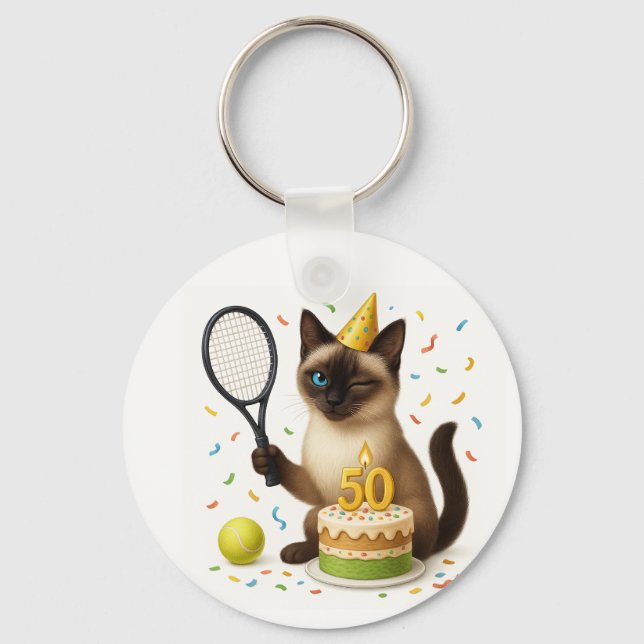 Tennis 50. Geburtstag für Cat Lovers Schlüsselanhänger (Vorderseite)