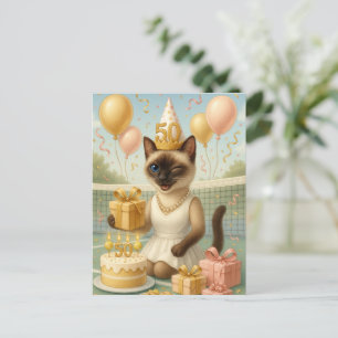 Tennis 50. Geburtstag für Katzenliebhaber Postkarte
