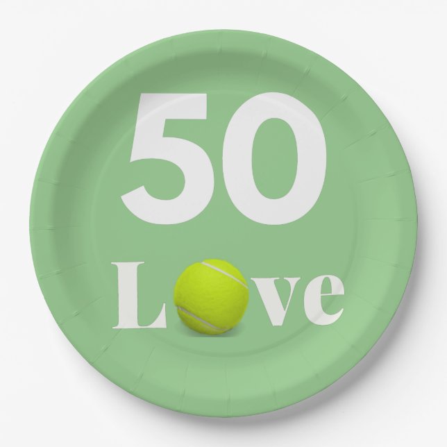 Tennis 50. Geburtstag Jubiläum mit LIEBE Text Pappteller (Vorderseite)