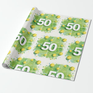 Tennis 50. Geburtstag mit Bällen auf dem Spielfeld Geschenkpapier