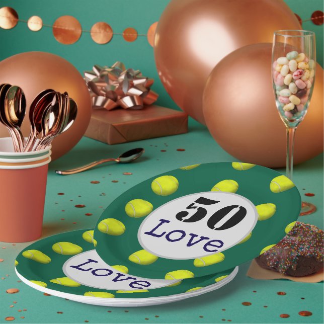 Tennis 50. Geburtstag Tennisball und Liebe Pappteller (Multi)