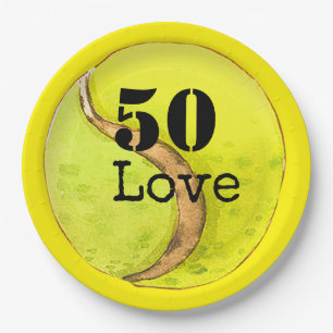 Tennis 50. Geburtstag Tennisball und Liebe Pappteller