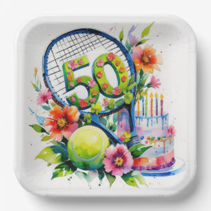 Tennis 50. Geburtstag Tennisball und Nummer Pappteller