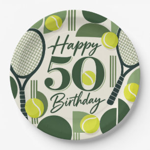Tennis 50. Geburtstag Tennisball und Zahl Pappteller