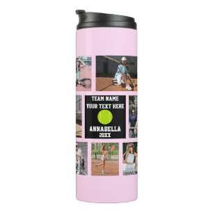 Tennis 7 Foto Collage Rosa Teamname Thermosbecher