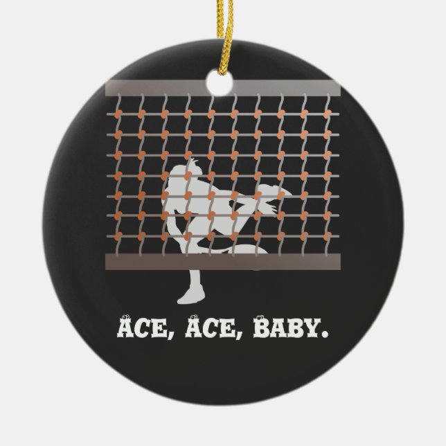 Tennis Ace Baby Tennisspielerin im Netz Keramik Ornament (Vorne)