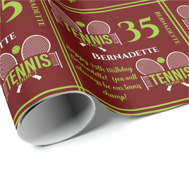 Tennis Addict Name Age Geburtstag Geschenkpapier (Rolleneckpunkt)