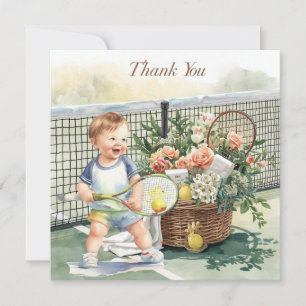Tennis Baby Junge auf Tennisplatz Dankeskarte