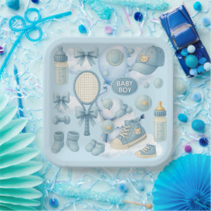 Tennis-Baby-Party für Baby Boy Blue Thema Pappteller