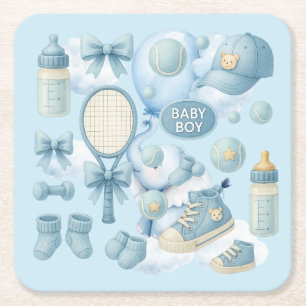 Tennis-Baby-Party für Baby Boy Blue Thema Rechteckiger Pappuntersetzer