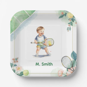 Tennis-Baby-Party Junge auf dem Court Pappteller