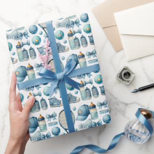 Tennis Baby Shower für Baby Boy Blue thematisiert Geschenkpapier