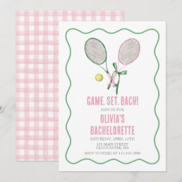 Tennis Bachelorette party preppy plaid pink green Einladung