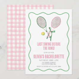 Tennis Bachelorette party preppy plaid pink green Einladung
