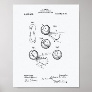 Tennis Ball 1914 Patent Kunst Weiß Papier Poster