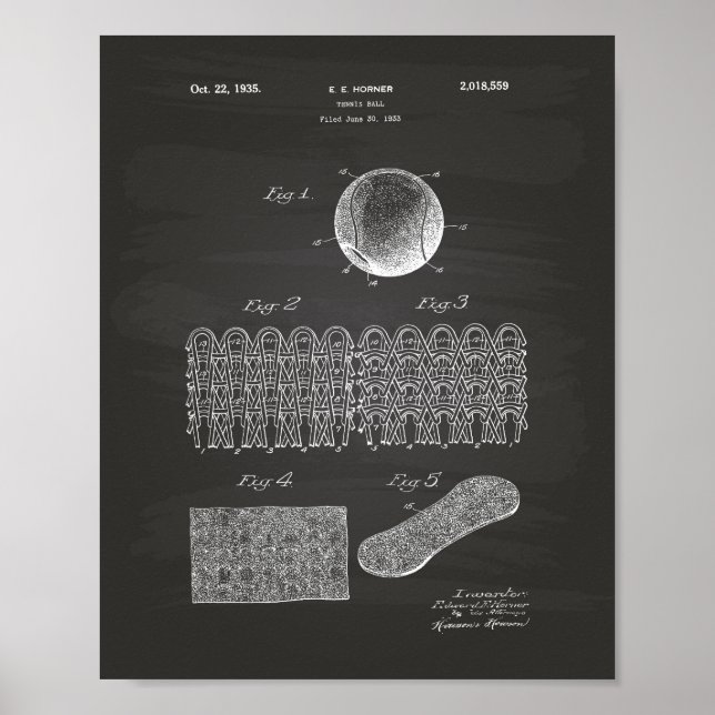 Tennis Ball 1935 Patente Art Chalkboard Poster (Vorne)