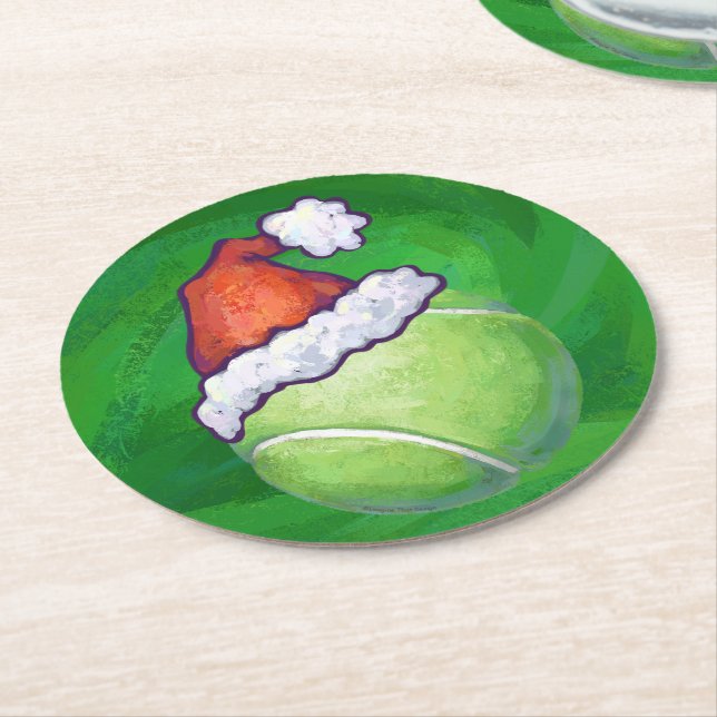 Tennis Ball Christmas Green Runder Pappuntersetzer (Angewinkelt)