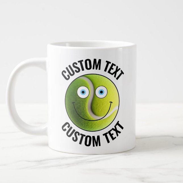 Tennis Ball Custom Happy Face & Personalisiert Tex Jumbo-Tasse (Links)